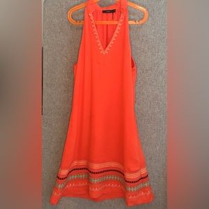 THML Womens XS Orange Embroidered halter neck summer dress with pockets